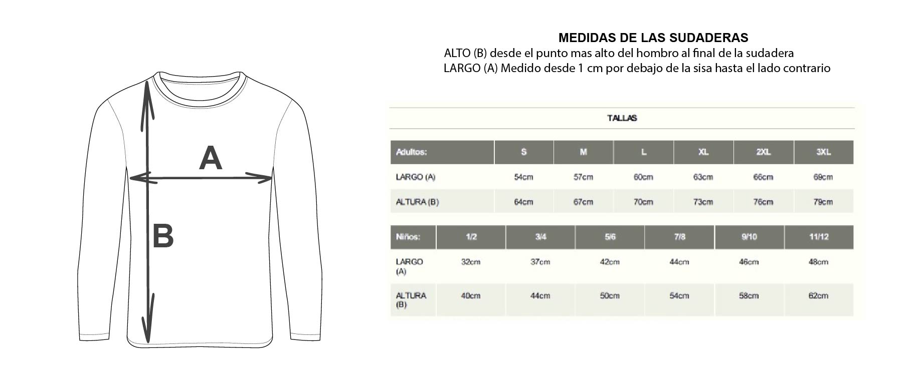 Medida de las sudaderas